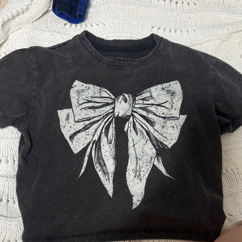 Charming Black Kids T-Shirt with White Bow